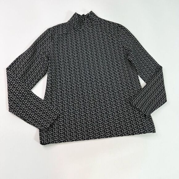 Tommy Hilfiger Zendaya Tops Womens 16 Black White Turtleneck Monogram Pullover - Picture 1 of 10